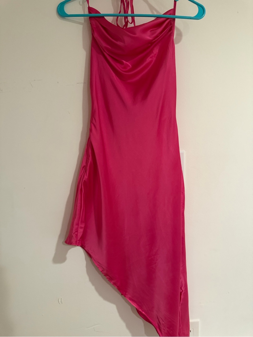SHEIN Hot Pink Asymmetric Satin midi dress